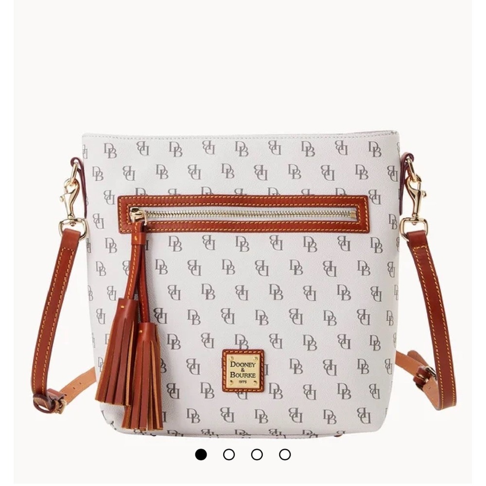 Dooney & Bourke Monogram Crossbody Bag Cream Tan Leather Trim Red Lining DB Logo